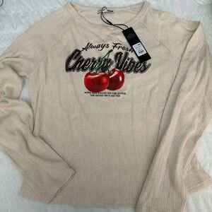 Fashion Nova Cream Ribbed Knit Top - Cherry Vibes - Size 1X